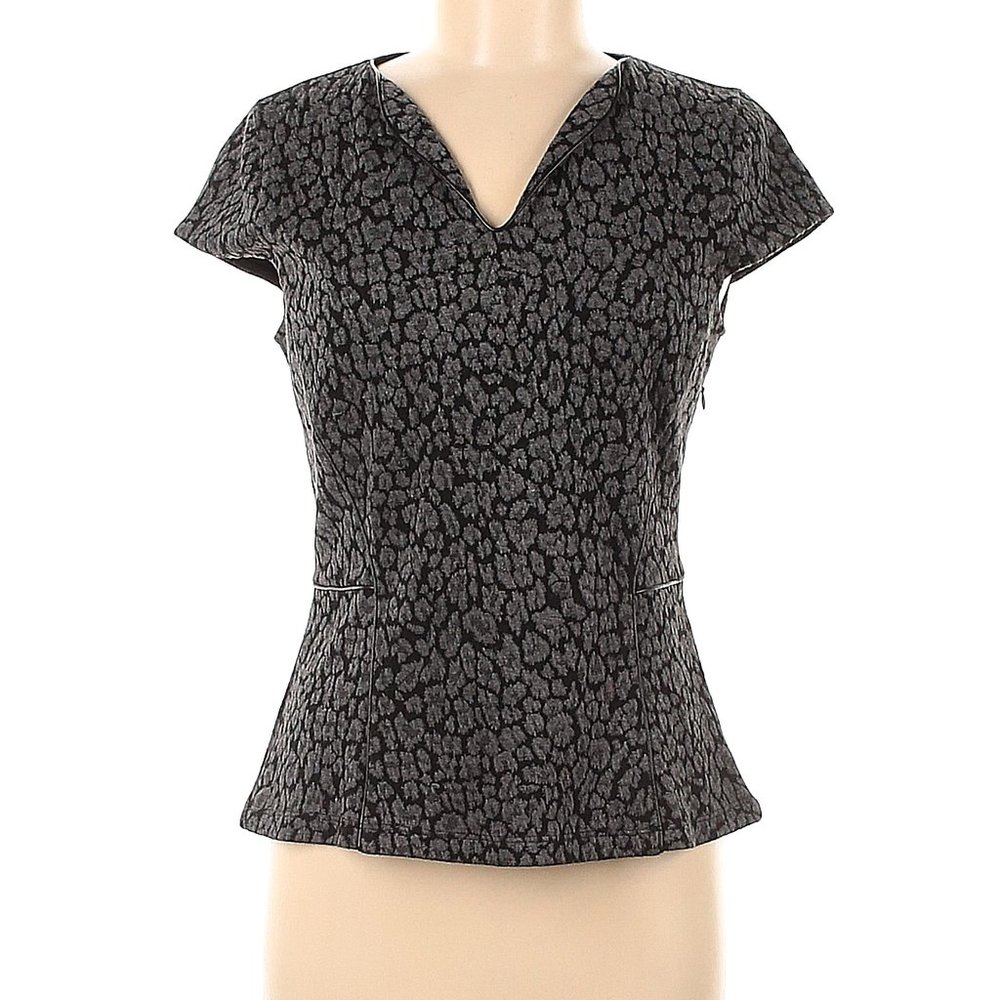 Ann Taylor Black and Gray Cap Sleeve Knit Peplum Top Sz XS